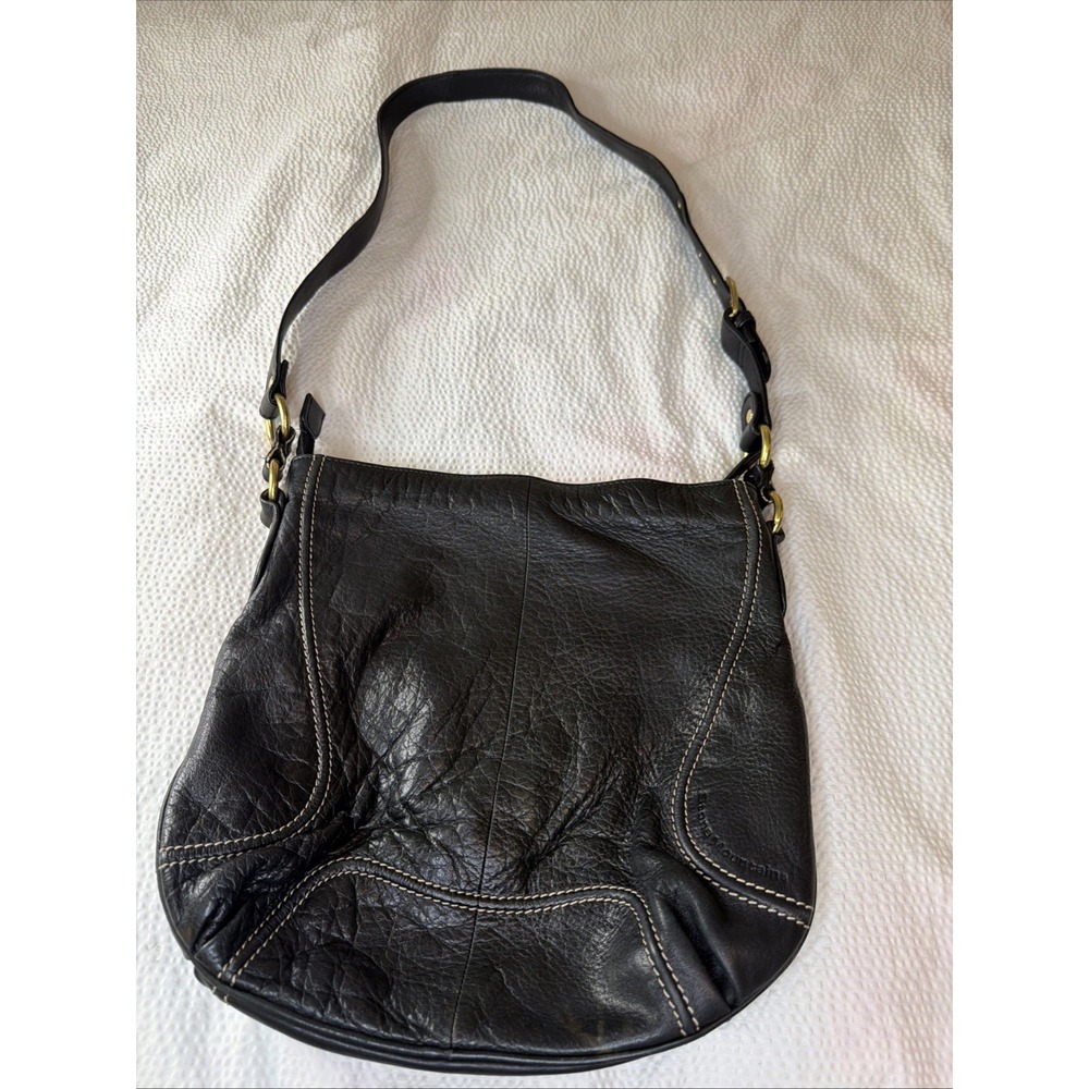 Stone Mountain Black Pebbled Leather Crossbody Bag Shoulder Zip Pocket